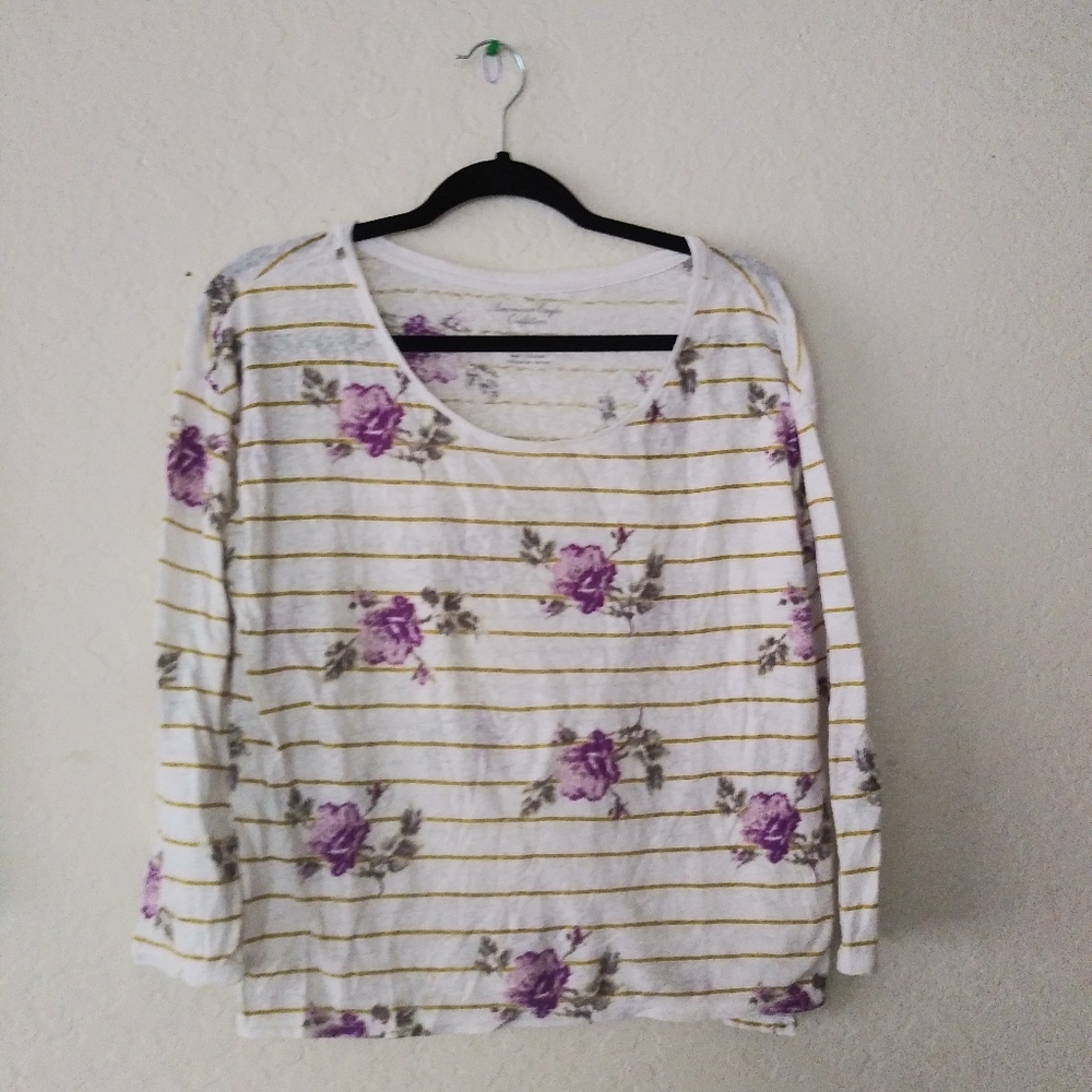 American Eagle Floral Striped Shirt M